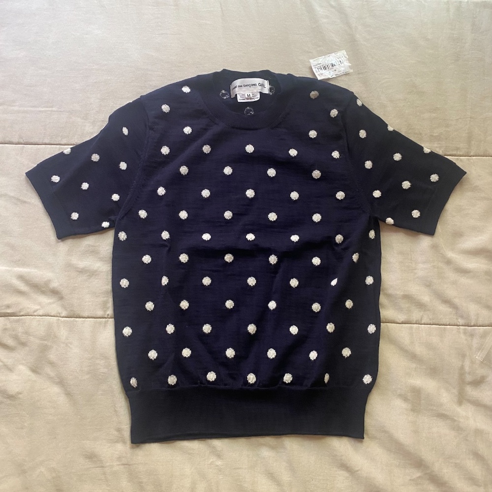 Comme Des Garçons Girl Sweater Polka Dot Intarsia Navy Medium CDG 100% Wool